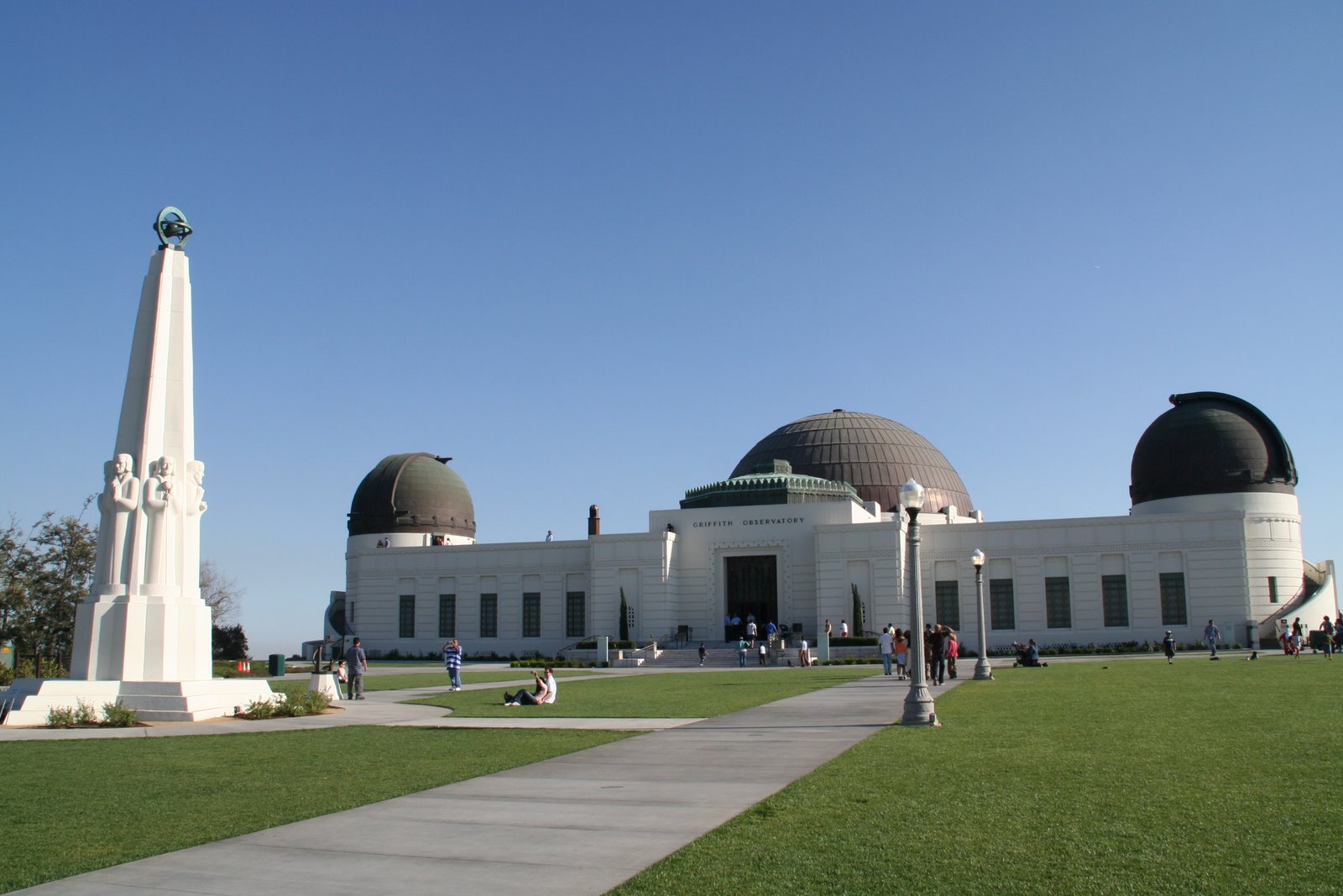 Genuine photograph of Griffith Observatory’s three domes and front lawn in Los Angeles
